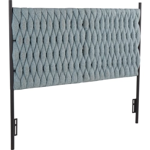 Braided Matisse Queen Headboard in Blue Fabric & Black Metal